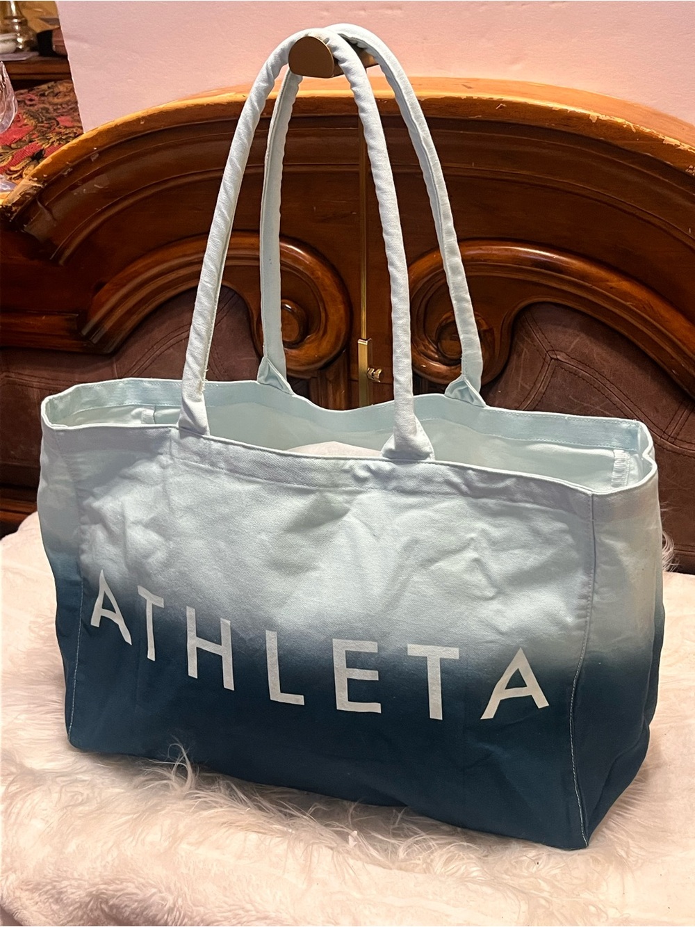 Athleta Ombre Aqua to Teal Canvas extra large  Tote  bag